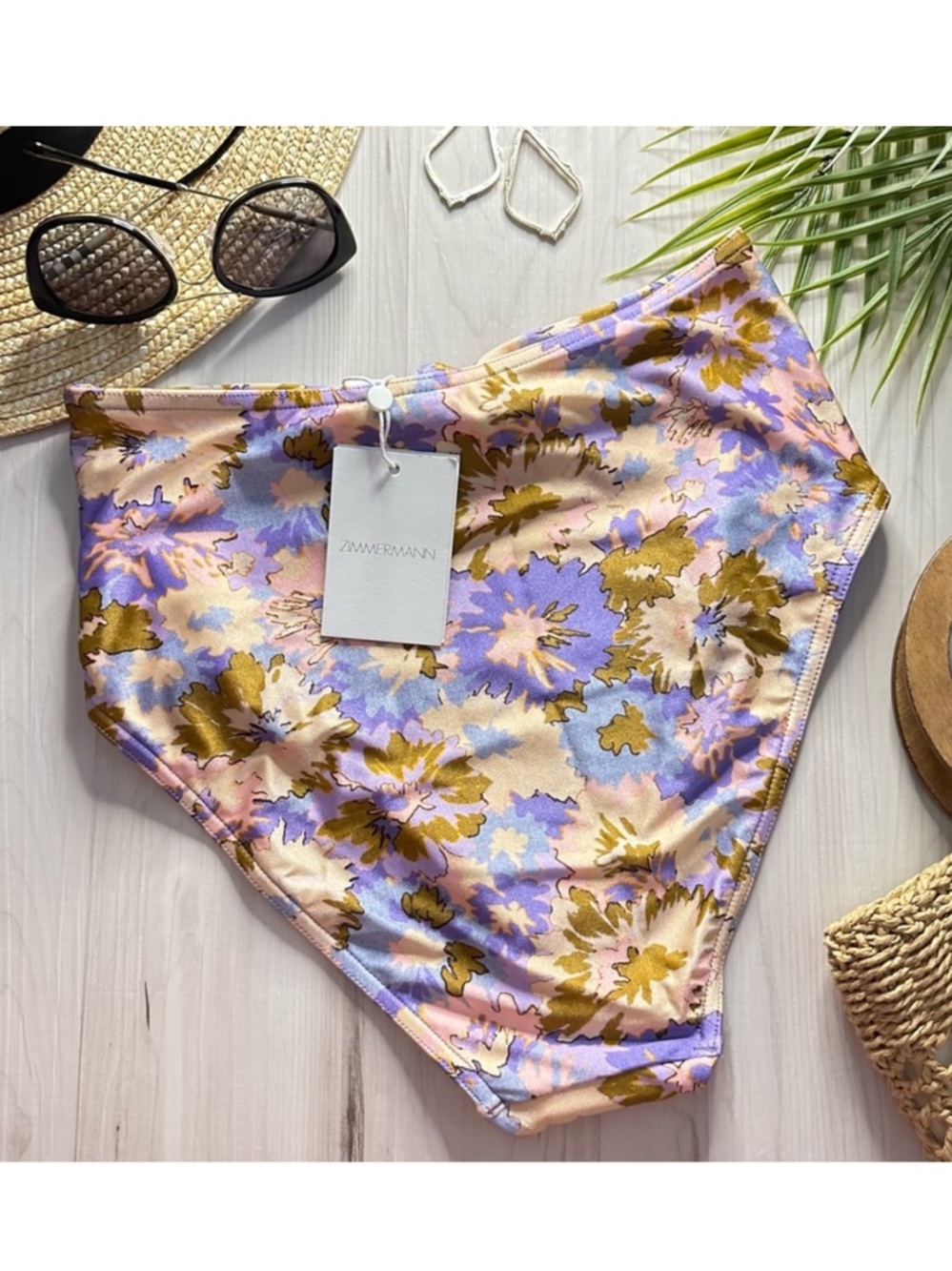 Zimmermann High Waisted Floral Knot Bikini Bottoms - Olive, Pink, Lilac - Picture 4 of 13